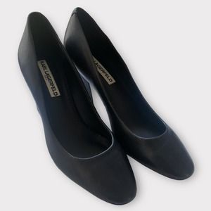Karl Lagerfeld Paris Black Sabrina Leather Pumps Silver Detail Office Staple 8
